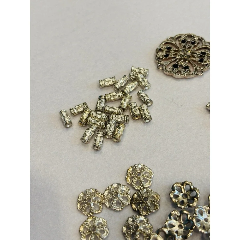 Lot Of Pewter & Other Jewelry Making Supplies Beading Beads Tube Beads Pendants